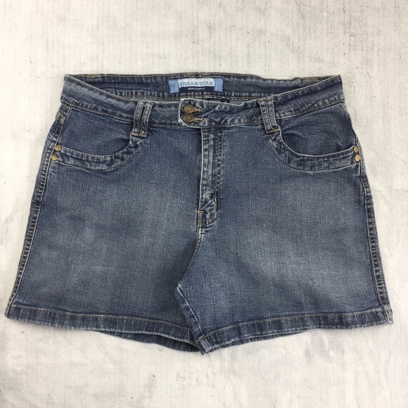 Urban Star Jean Shorts Women's 16 Medium Wash Blue Hemmed Denim Walking Short - Picture 1 of 6